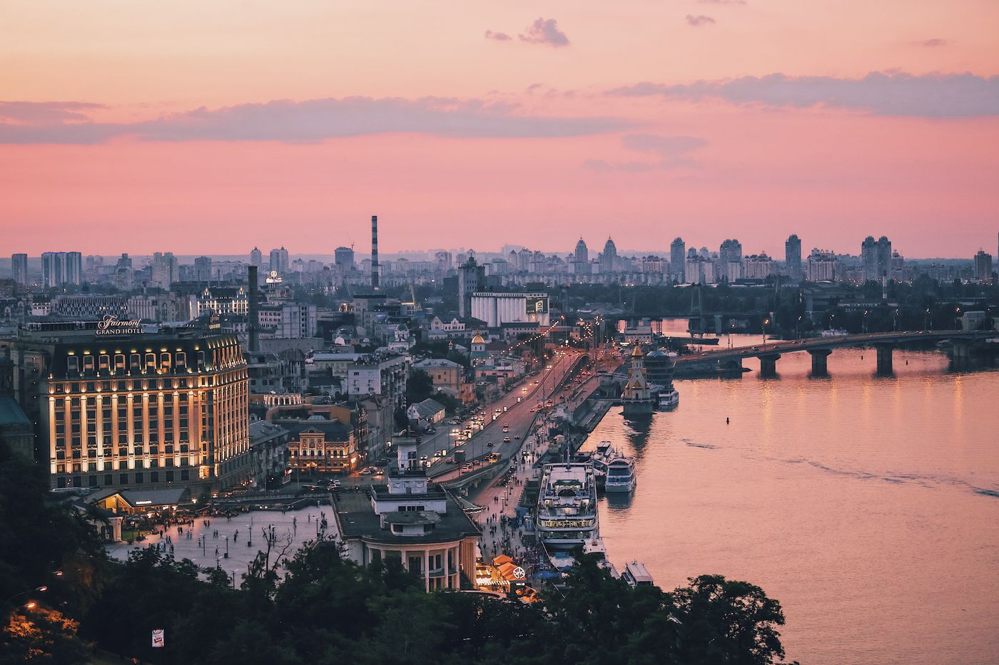 Kyiv cityscape beside the Dnipro River